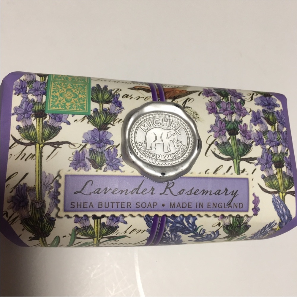 Lavender rosemary Shea butter bar soap bath salts & floral glass soap dish NWOT